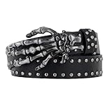 MILAKOO Unisex Gothic Punk Belt with Metal Skull Buckle Edgy Waist Chain PU Leather Waistband for Jeans Grunge Style