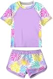 Fanient Kinder Mädchen Badeanzug Strandbaden UV Shirt für Teenager Lila Rundhalsausschnitt Neoprenanzug 10-11 Jahre,11T