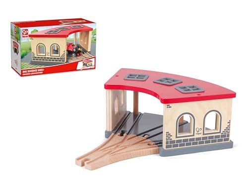 Hape Eisenbahn Großer Lokschuppen - Holz Eisenbahn Lokschuppen für Kinder, Zubehör für Holzeisenbahn, Erweiterung für Zugstrecken, ab 3 Jahren