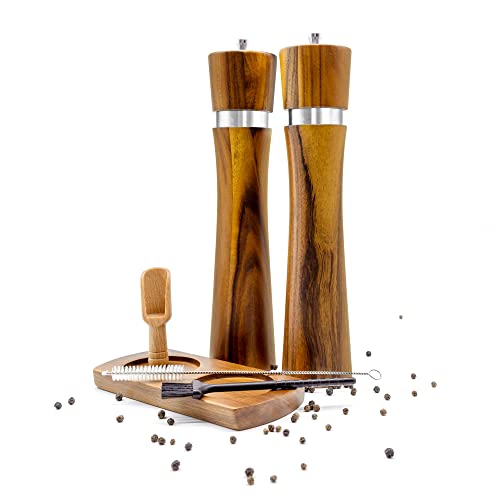 Premium Salz- und Pfeffermühle Pfeffermühle Stahl Ringmühle Premium Akazienholz Pfeffermühle Keramikkern Manuelle Pfeffermühle BBQ Grill Werkzeugset Cover
