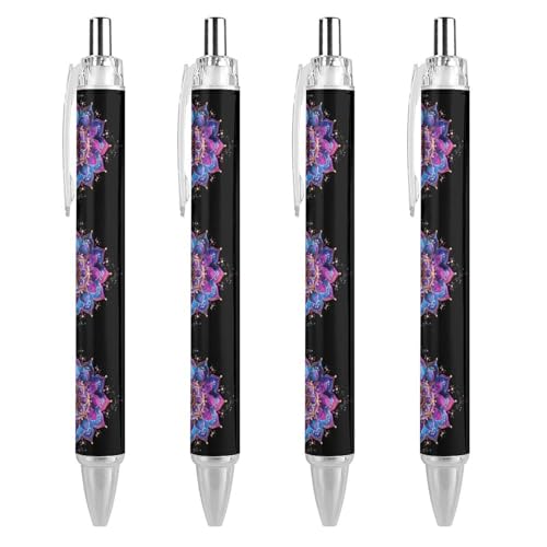 Stylos à bille rétractables Mandala | Lot de 4 noir 0.5 mm pour le bureau