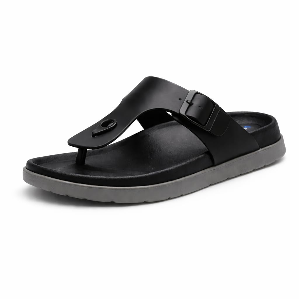 ofri Sandals for Men | Black Slippers for Men | Toe Ring Sandals with Adjustable Buckle | Casual Daily Wear Chappal for Men | Lightweight Anti Slip Sole-picture-26