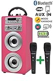 altavoz microfono carrefour Entrada AUX IN para minijack de 3.5mm, cable incluido. Doble entrada de micrófonos (dos incluido en la caja), para usar a modo de Karaoke con modo ECO