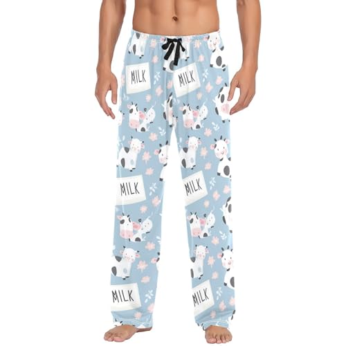 Cute Milk Cow (3) Men's Pajamas Pants Cotton Sleep Bottoms Pants Lounge Sleepwear - S2