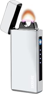 SKRFIRE Electric Candle Rechargeable USB Lighter Plasma Arc Big Flame Lighters with LED Battery Indication for Ignition, Candle, Incense, BBQ (Silver)