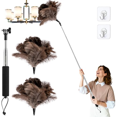 Image of Extendable Ostrich Feather Duster for Cleaning with 49 inch Rotatable Pole