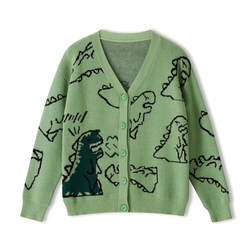 Women Dinosaur Print Knit Sweater Aesthetic Harajuku...