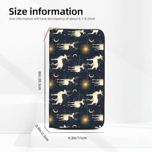 Leather Thin Slim Wallets for Women Men - Fashion Starry Sky White Elk Print Card Wallet Holder with Zipper2