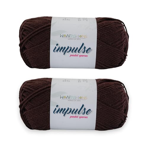 Image of WOAFashions Impulse Hand Knitting & Crochet Yarn, Premium Acrylic, 4 : Medium (Chocolate) (2x100gms / 3.5oz / 200mtr / 218yds)
