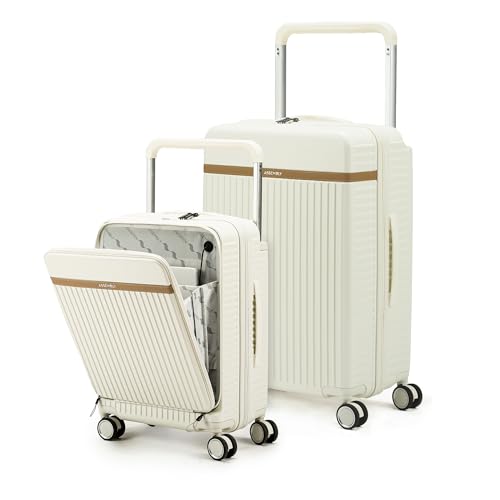 Image of THE ASSEMBLY Polycarbonate 8 Wheels Double Spinner Luggage Set of 2 | Premium Hard-Sided Cabin & Large Trolley Bags with Wide Handle & USB Port Charging,Black, 73.5 cm