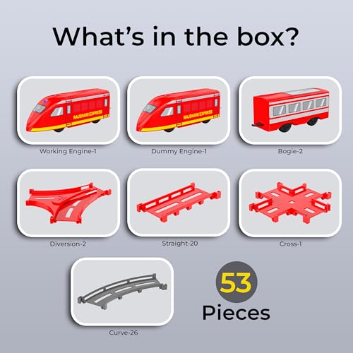 Image of Mirana Rajdhani Express Bullet Train Toy Set for Kids, Multiple Railway Track Layout, AAA Battery Operated, for Boys & Girls 1+ Years, Made in India (53 Pcs)