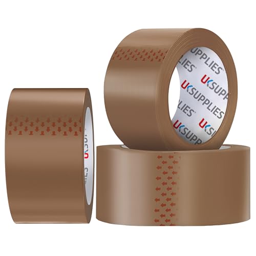 UK SUPPLIES LIMITED 3 Rolls LOW NOISE Premium Brown Packaging Tape (All Pack Sizes) 48MM X 66M Extra Strong Secure Sticky Adhesive Durable Parcel Sealing Tape for Packing Boxes & Moving Houses