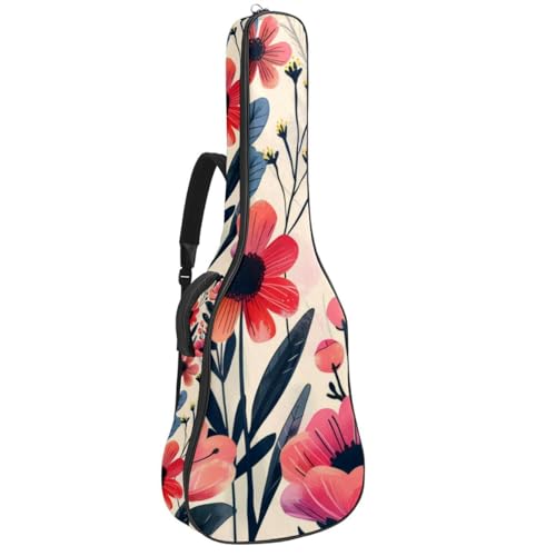 Sac pour guitare multicolore fleurs rouges 42.9x16.9x4.7 in avec plusieurs poches