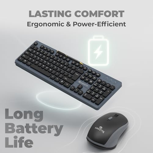 Image of Amkette Primus NXT Wireless Keyboard and Mouse Combo | Silent Keyboard Mouse Wireless | 12 Multimedia Hotkeys | 3200 DPI | 2.4GHz Lag-Free | Long Battery | Ergonomic | Plug & Play | UV-Printed Keys