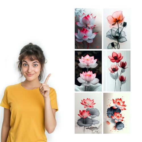 Image of SiddArtify Lotus Flower Wall Art Poster Print Set - Botanical Floral Decor for Living Room Bedroom Office - 12x18 inch Sticker Pack of 6