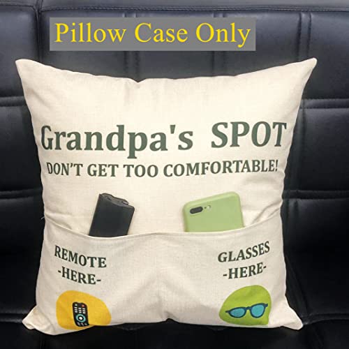 Zuyurou Grandpa Gifts,2-Pocket Grandpa’s Spot Throw Pillow Covers 18X18 Inch + Engraved Spoon, Fathers Day Birthday Christmas Thanksgiving Day Gifts For Papa, Granddad #TOP5