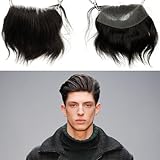 Voloria Men Forehead Hairline Toupee 100% Human Hair Skin PU Man Hairpieces Frontal Hair Topper for Receding Natural Hairline Replacement Systems (2.75x6.29 Inch, 1B Black Color)