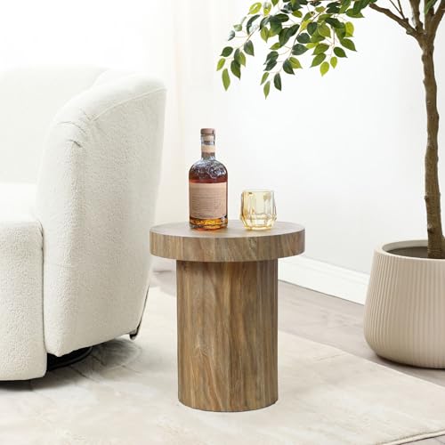 LuxenHome 18" H Wood Round Side Table, Natural Oak Finish Fluted Small Accent End Table, Mid Century Modern Wooden Coffee Table for Small Spaces, Bedside Night Stand for Couch, Living Room