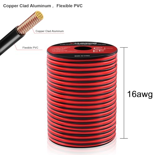 Image of VIABRICO 16Gauge 300FT Electrical Wire Cable 2 Conductors Red Black Cable Hookup LED Lighting Strips Flexible Wire Extension Cord 16AWG Copper Clad Aluminum12V /24V DC