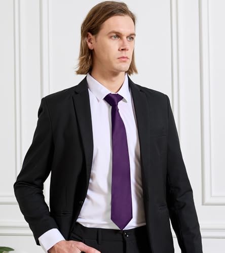 Image of KOOELLE Men's Ties Solid Pure Color Plain Neckties Formal Black Ties For Men