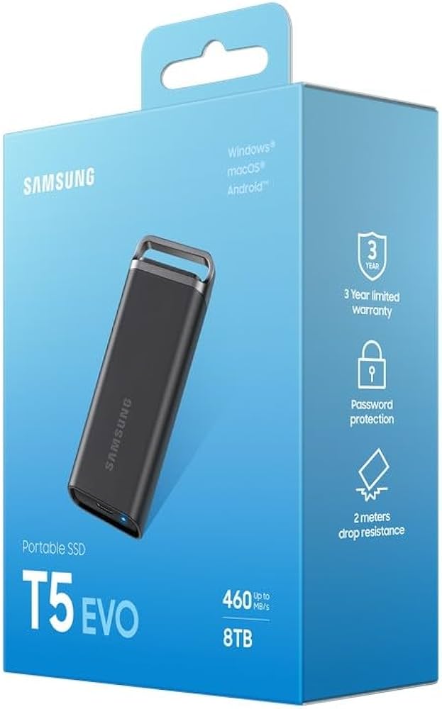 Samsung T5 EVO Portable SSD 8TB, USB 3.2 Gen 1 External Solid