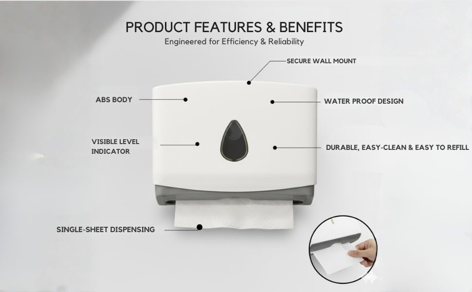 Image of MDN Wall Mount Paper Towel Dispenser Multifold Tissue Paper Holder Made of ABS Plastic Tissue Holder for Bathroom Office Hotel School Commercial and Home Use, White