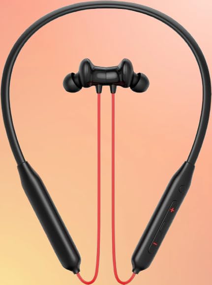 Image of Wireless Neckband Bluetooth Earphones with Low Latency, ENC for Calling, Magnetic On /Off, Splashproof and Sweatproof, Type-C Fast Charging, in-Line Control, Black and Red