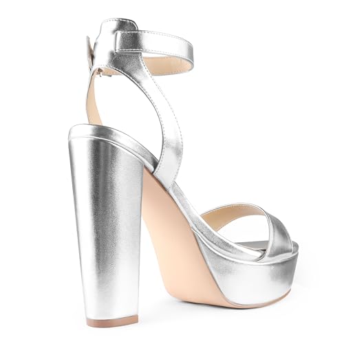Image of MERUMOTE Women's Fashion Platform Sandals Block Heels Wedding Summer Dress Shoes