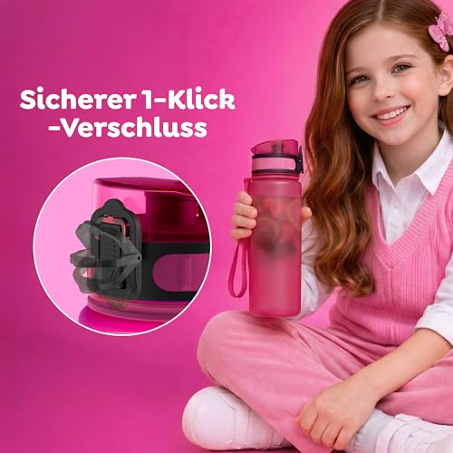 Sweety Fox Trinkflasche Kinder Kohlensäure Geeignet 500ml, Pink - Trinkflasche Sport 100% Auslaufsicher & Wasserflasche Spülmaschinenfest 4