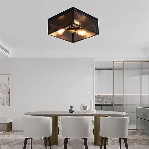 Luces de techo cuadradas negras con pantalla de malla de hierro para comedor 5