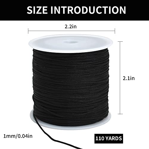 Toniful 1Mm X 100 Yards Black Nylon Cord Satin String For Bracelet Jewelry Making Rattail Macrame Waxed Trim Cord Necklace Bulk Beading Thread Kumihimo Chinese Knot Craft #TOP1