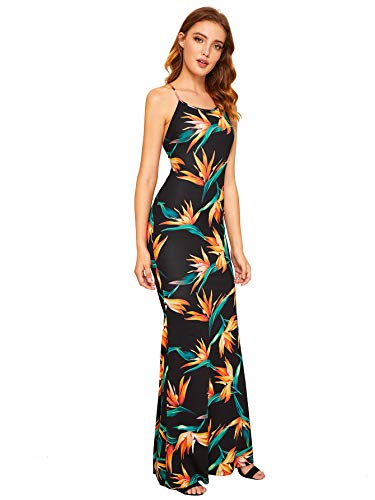 Shein Women's Floral Strappy Backless Summer Evening Party Maxi Dress Black Flower Medium #TOP5