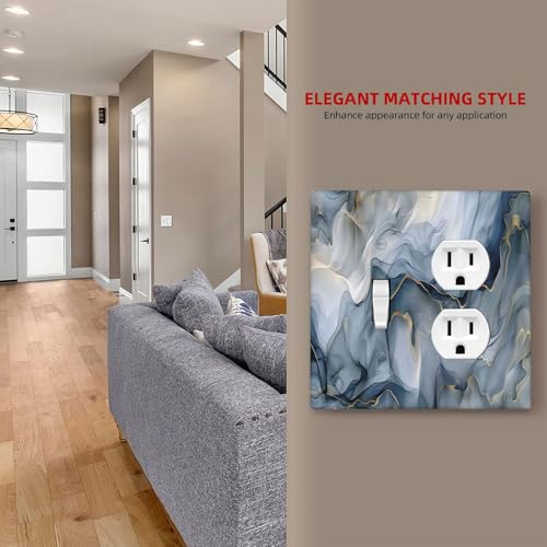 Decorative Outlet Covers Abstract Ink Blue Marble Glod Line Texture 2 Gang Outlet Cover Wall Plate Single Toggle Duplex Light Switch Cover Plate Switch Plate Covers for Kitchen Decor