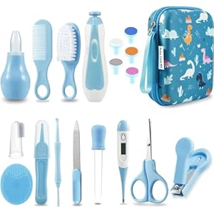 PandaEar Baby Healthcare and Grooming Kit, Baby Nursery Health Care Set, Electric Safety Nail Trimmer Newborn Essentials Kit for Infant Toddlers Kids (19 in 1, Blue)