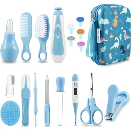 PandaEar Baby Healthcare and Grooming Kit, Baby Nursery Health Care Set, Electric Safety Nail Trimmer Newborn Essentials Kit for Infant Toddlers Kids (19 in 1, Blue)