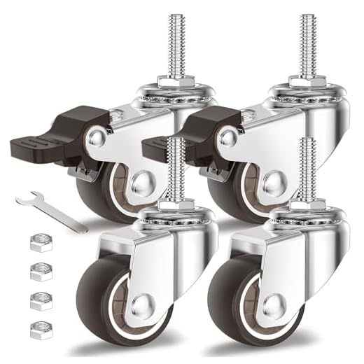 HOLKIE Ruedas para muebles de 25mm Juego de 4 ruedas giratorias con vástago M8-1 x 20mm (diámetro del vástago 8mm longitud del vástago 20mm) capacidad total 40kg (2 con frenos y 2 sin ellos)