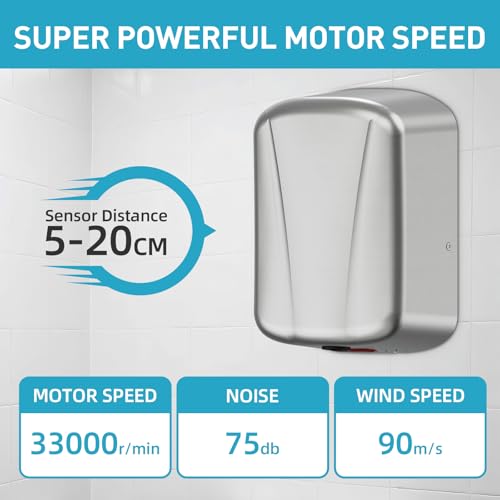 Stainless Steel Hand Dryer,Commercial Hand Dryer for Bathrooms Commercial or Home Use,Heavy Duty Automatic Electric High Speed Hand Dryer with HEPA Filter - Thumbnail 4