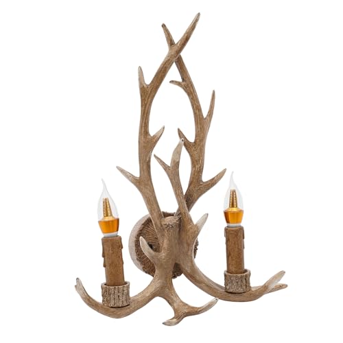 Image of Deer Antler Wall Light Wall Candle Sconces with E14 Base, Rustic Country Style Farmhouse Wall Light Fixtures for Bedroom Bathroom Hallway Entrance