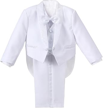 Dressy Daisy Baby Toddler Boys Tuxedo Suit with Tail Formal Wear Outfit Set Size 12-24 Months & 2T to 4T, Black Ivory White