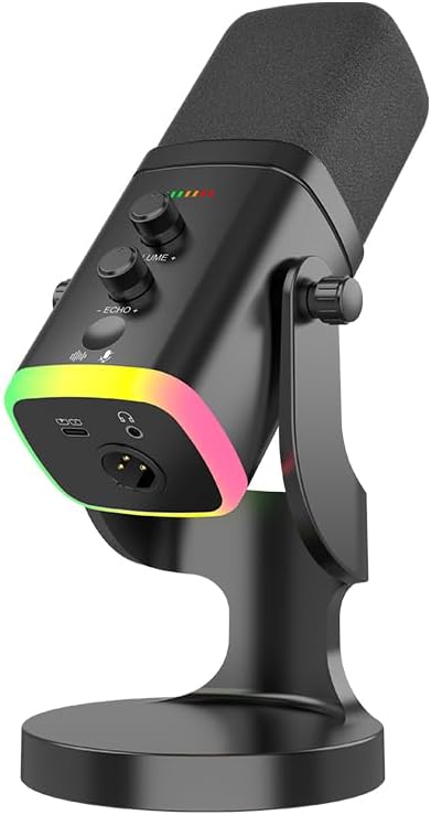 YU8 Black USB/XLR Dual-Mode Dynamic PC Gaming Microphone, Games Console Computer/Phone/Tablet Universal Mic, with Noise Reduction RGB Light TikTok/YouTube Streaming Recording Equipment