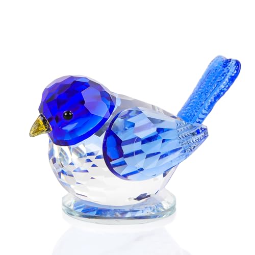 Crystal Blue Bird Figurines Collectible Ornaments Bird Gifts for Women Men Table Centerpiece Home Decoration Paperweight for Animal Lovers