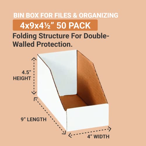 Aviditi Binbin49 Corrugated Open Top Bin Box, 9" Length X 4" Width X 4-1/2" Height, Oyster White (Case Of 50) #TOP1