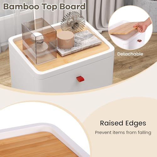 COSTWAY Chest of Drawers, 4-Drawer Dresser Storage Cabinet with Bamboo Top, Solid Wood Legs Freestanding Narrow Chest Cupboard Organiser Unit for Bedroom, Living Room, Closet and Hallway, White - Image 4