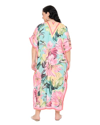 Image of Gypsie Blu Women Plus Size Kaftan Dress Beach Cover Up Maxi Dresses for Women, V-Neck Kimono Sleeve 1X-3X
