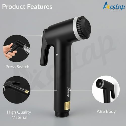 Image of Acetap ABS Black Polished Health Faucet with 1 Meter Tube and Wall Hook
