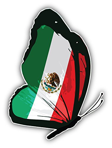 Image of Mexico Butterfly Flag Sticker - Waterproof Vinyl Decal for Car Bumper, Laptop, Water Bottle, Luggage, Wall, and Window