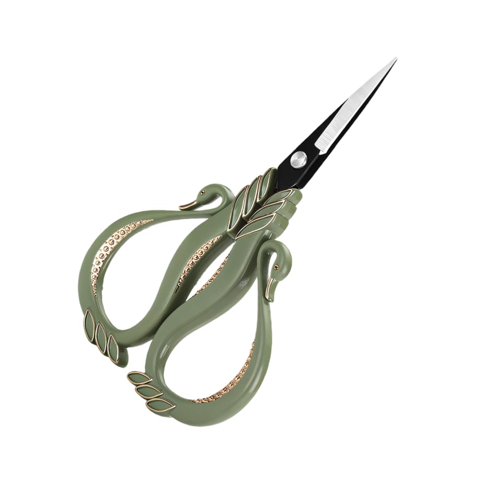 Mioyoow Green Vintage Embroidery Scissor, Swan Shape Craft Shears Stainless Steel Sewing Sharp Scissors For Cross Stitch Needlework Diy Crafts