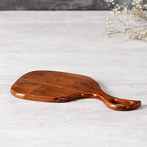 Image of Nestroots Wooden Serving Platter - Cheese, Snack, Pizza Tray With Handle - Round Board (Brown, 12 x 7 x 1 inch)