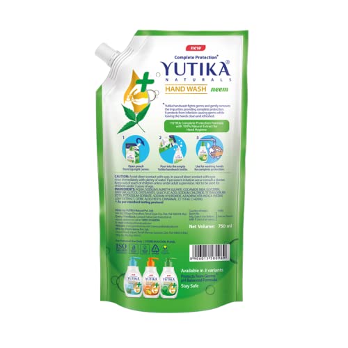 Image of Yutika 100% Natural Extract Complete Protection Handwash Super Saver Refill Pack with a pH Balanced Formula, Neem Fragrance Liquid Soap Refill, 750ml