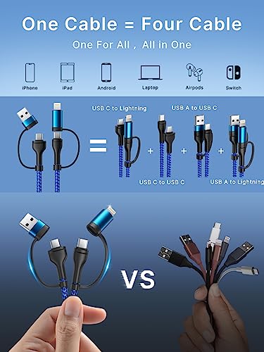 Image of XUDUO 4 in 1 Charging Cable Fast USB C Cable Type C Charger 60W Lightning Cable Adapter USB C to USB C Cable for iPad Charger Fast Multi Charging Cord Fits iPhone 17 16 15 /15 Pro /15 Plus /14 Pro Max